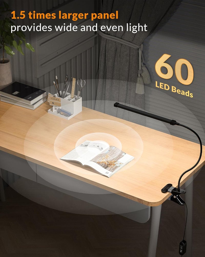 Le Power Led Clip on Light, 5W Reading Lights for Books in Bed with Gooseneck, Adjustable Color Temperature Clip Lamp, Ideal for Bedtime Reading and Piano Light, Metal, Black - Image 3